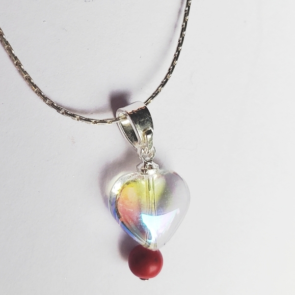 NWT CHOKER SOLID 925 STERLING SILVER NECKLACE 15" heart Red Turquoise - Picture 1 of 4